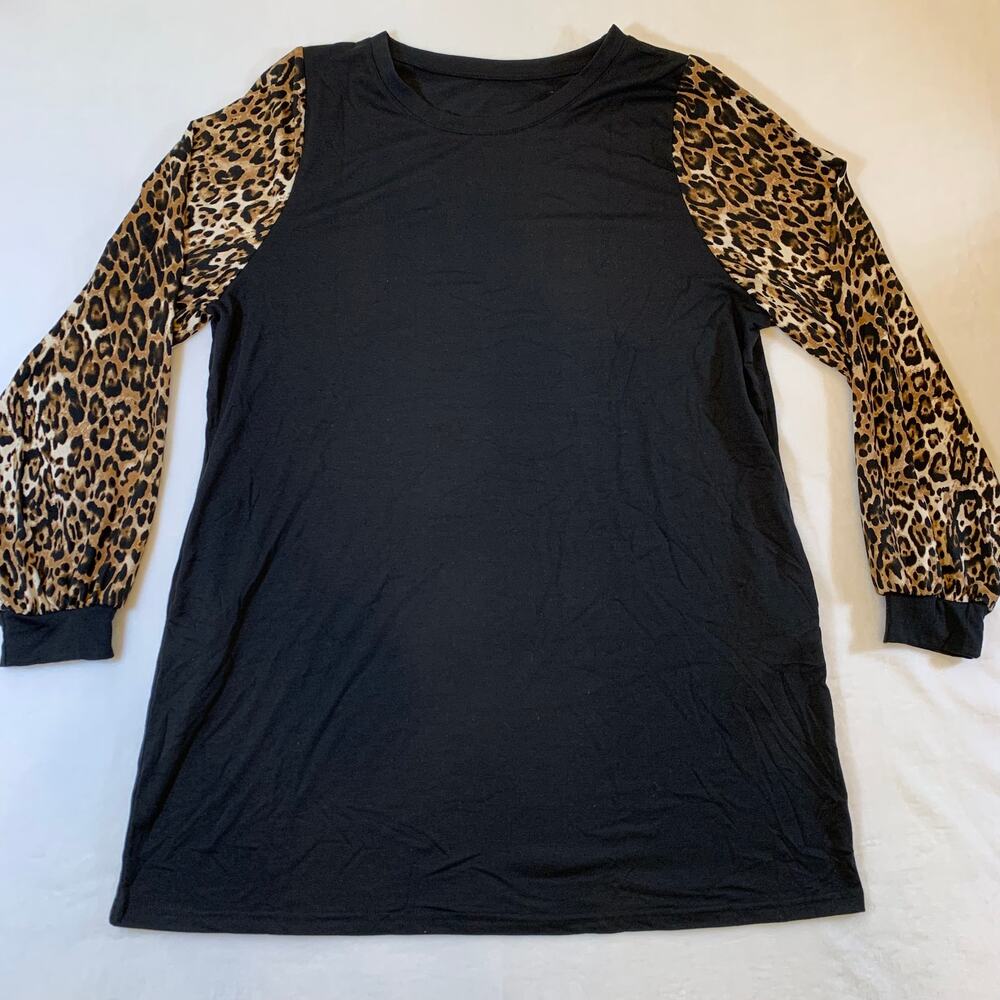 NWT Cupshe Black Leopard Print Sleeve Dress Long Sleeve Stretch Size XL